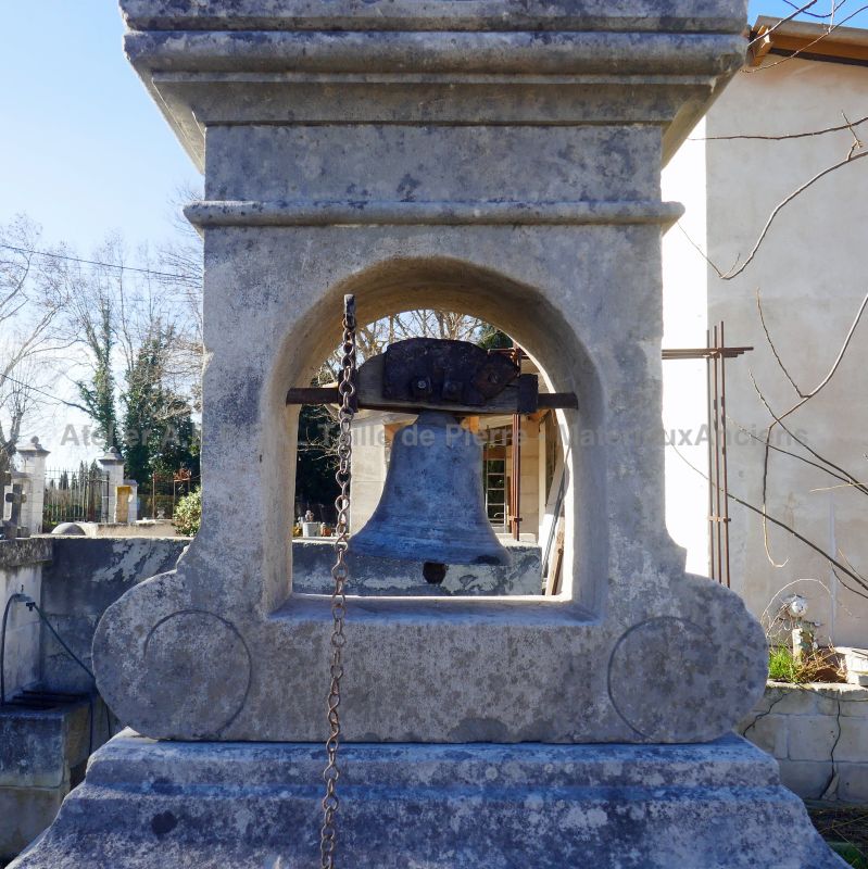 Old bell on sale at Alain Bidal (Provence) with its reclaimed stone bell tower