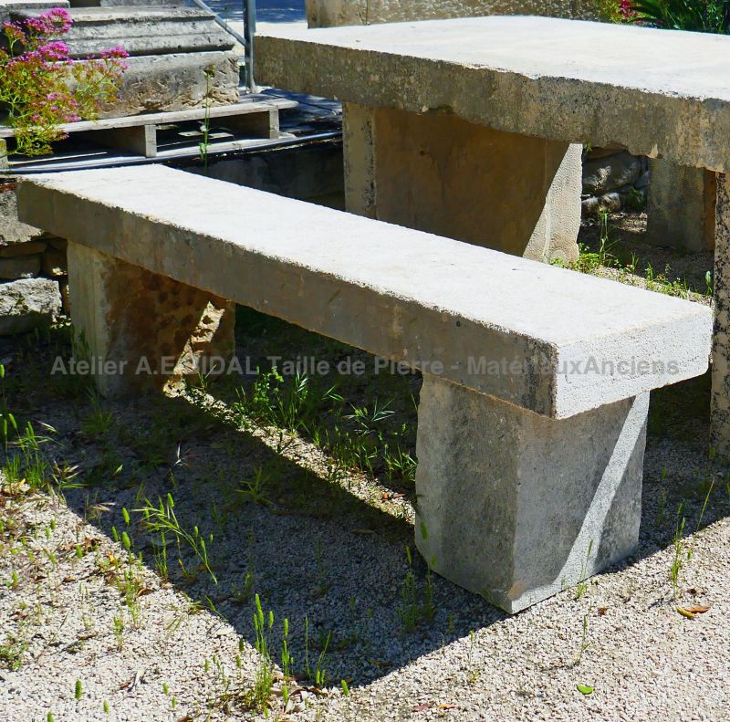 Large Antique Stone Bench ǀ Antique Garden Bench in Stone ǀ Alain BIDAL Antique Materials