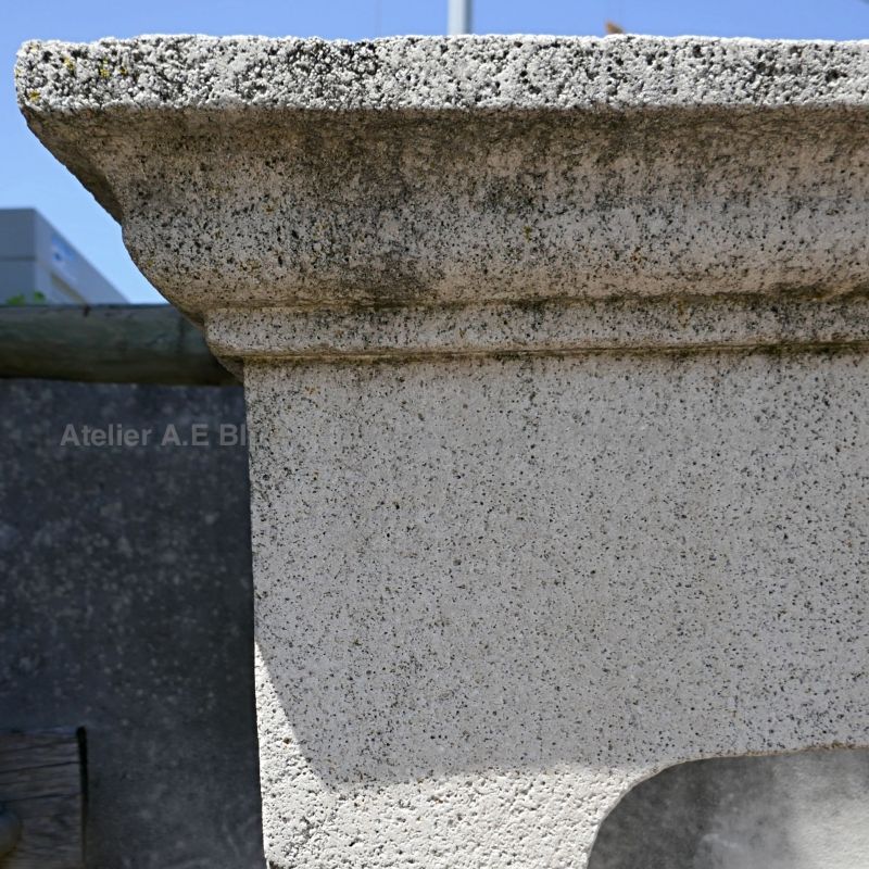 Detail of the cornice carved by hand on our 19th Century stone mantle | Bidal Antique Materials.
