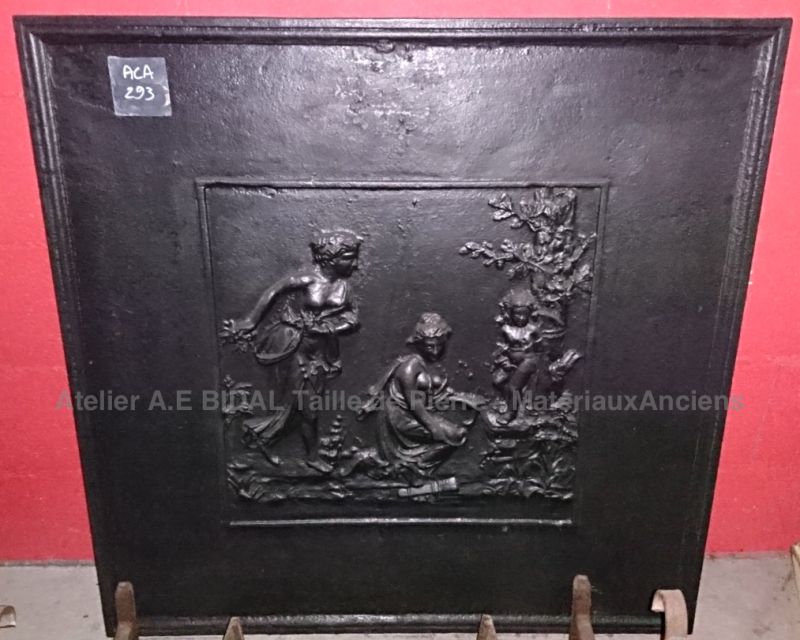 Antique French Cast Iron Fireplace Plate | 19th Century Large Cast Iron Fireback