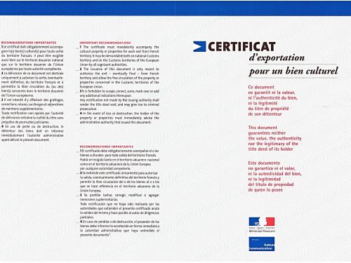 Matériaux Anciens Alain Bidal ǀ Documents d'exportation et Législation pour les biens culturels français de plus de 100 ans d'age.