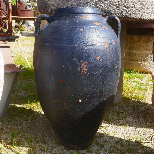 Amphore antique en terre cuite noire : poterie turque ancienne - Atelier Alain BIDAL (Provence)