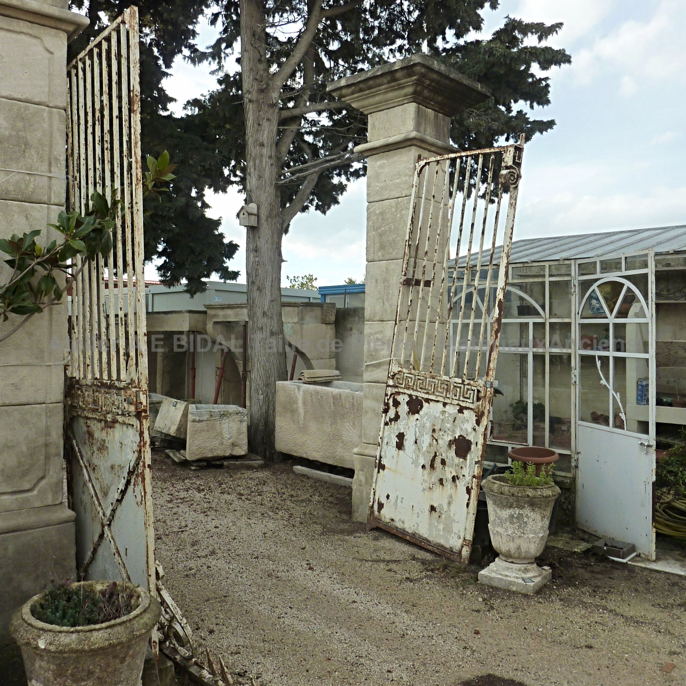 Old wrought iron gate sold with impost and fastening hinges.