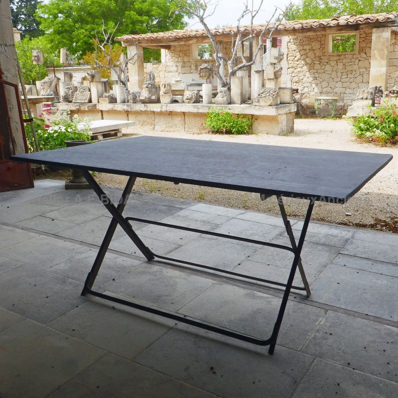Garden furniture rectangular table in slate and old cast iron