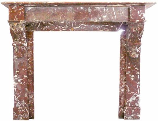 Cheminée marbre rouge avec veinures blanches - cheminée ancienne en marbre.