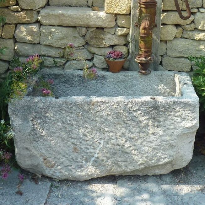 Old white stone basin- stone basin planter / stone basin.