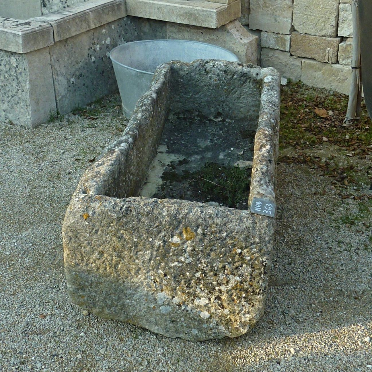 Long antique rectangular stone trough with a rustic appearance ** SOLD