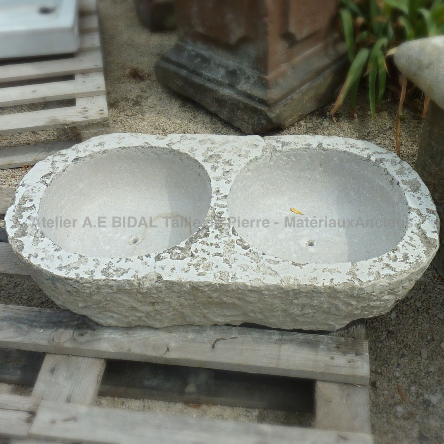 Antique stone sink with 2 round bowls by The Antique Materials in Provence Alain BIDAL