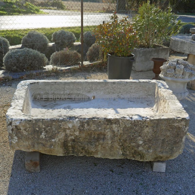 Large antique stone planter - old stone trough by Atelier Alain BIDAL