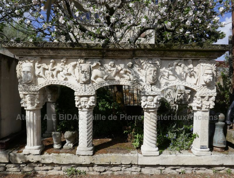 Beautiful old stone fireplace - a white stone fireplace with an unusual style.