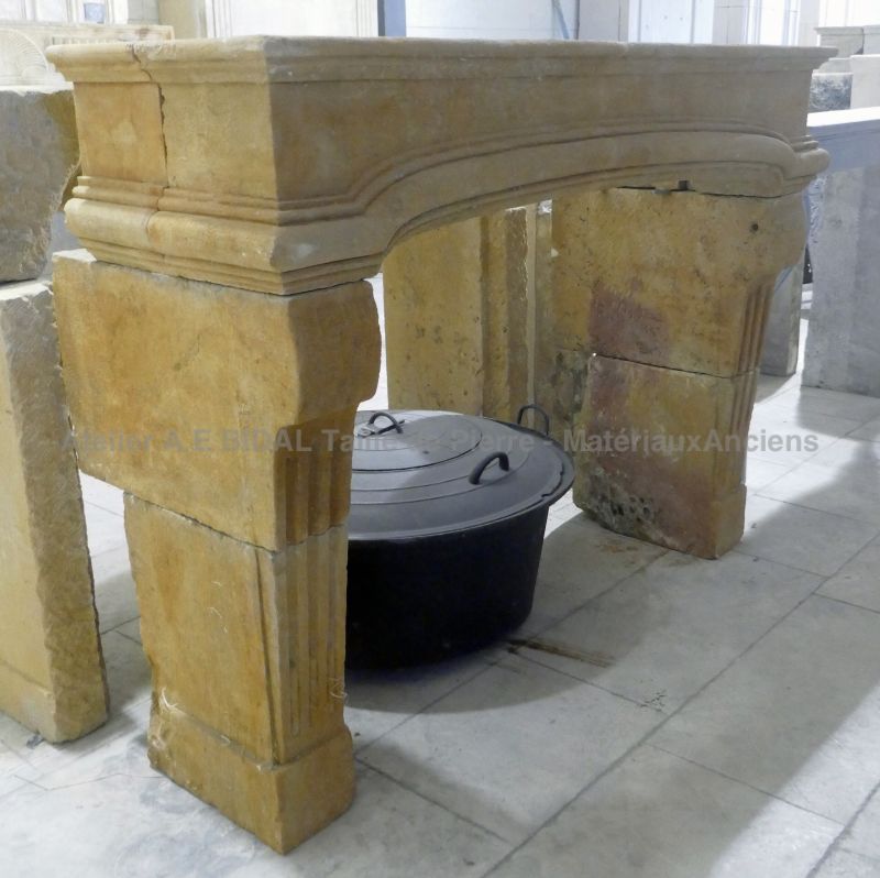 19th century mantel in Jaumont limestone : an exceptional stone fireplace !