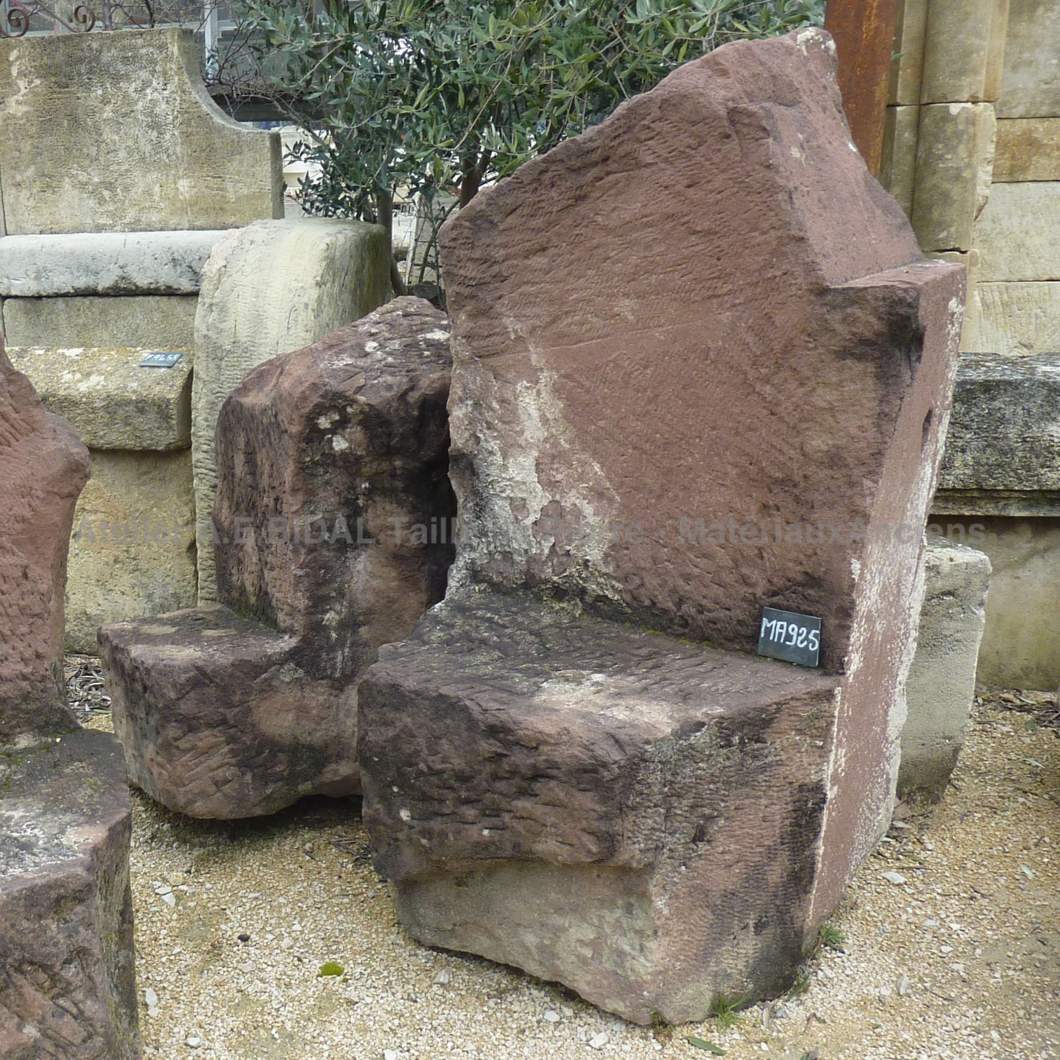 Antique garden furniture: monolithic armchair for garden.