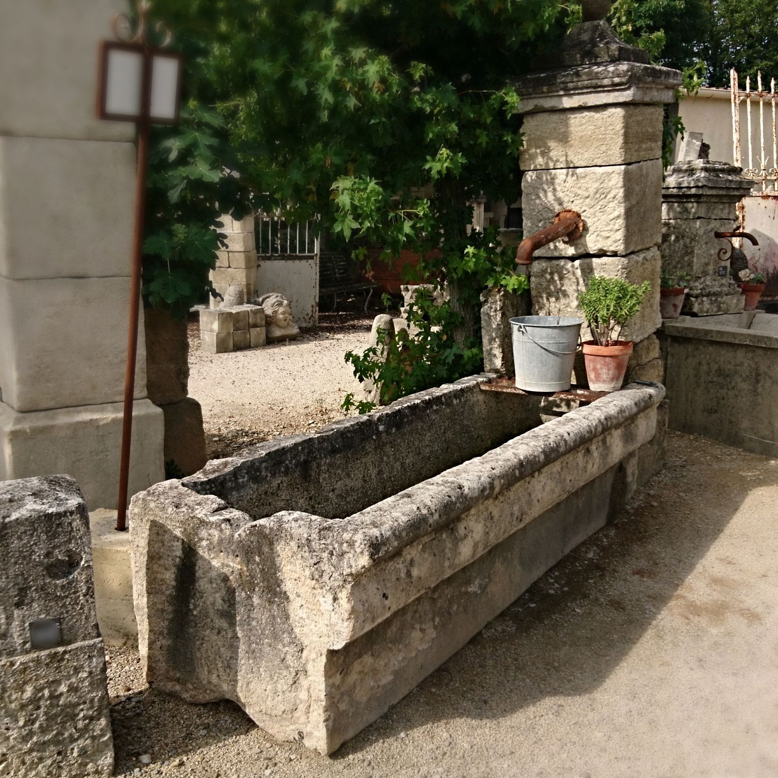 Large fountain for outdoors use | Outdoor fountain with massive old trough.