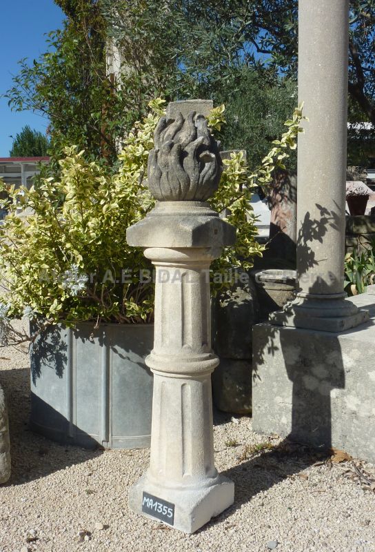 Pair of stone pilasters with flame ornements ** SOLD