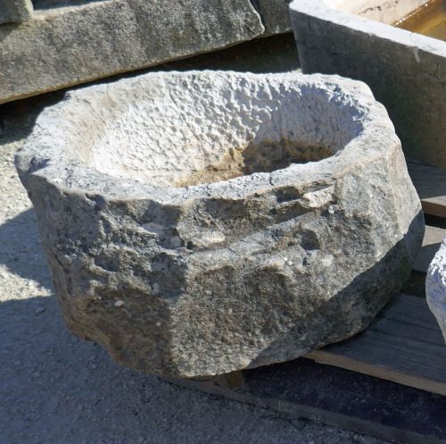 Shallow circular antique stone trough by Atelier Alain BIDAL, Provence