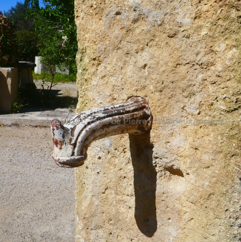 Old cast iron water outlet on our long rustic garden fountain : Atelier Alain BIDAL (Provence)
