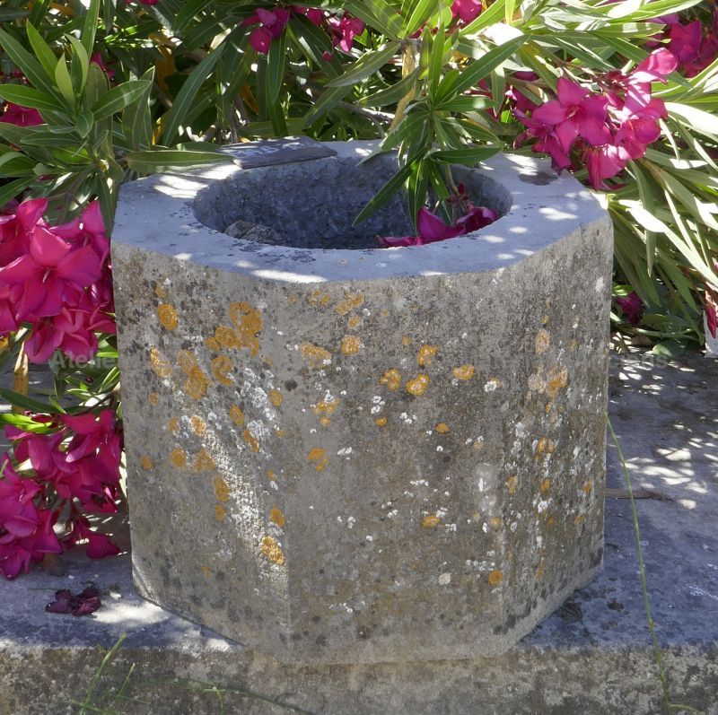 Jardinière en pierre/ Bac en pierre de style rustique - forme hexagonale.