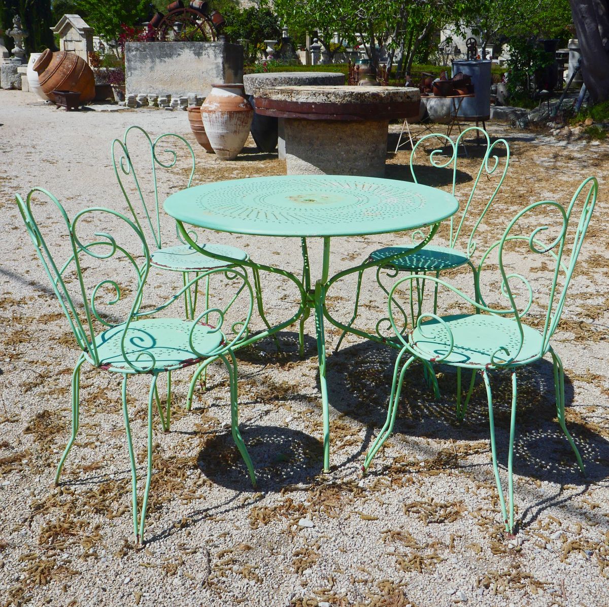 Grande Table De Jardin Vintage Métal Blanc – Style Shabby Chic Avec Ornements