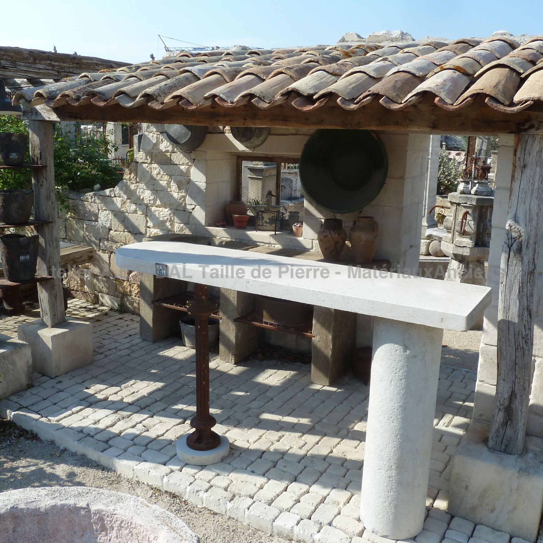 Antique garden furniture for summer kitchen - bar table.