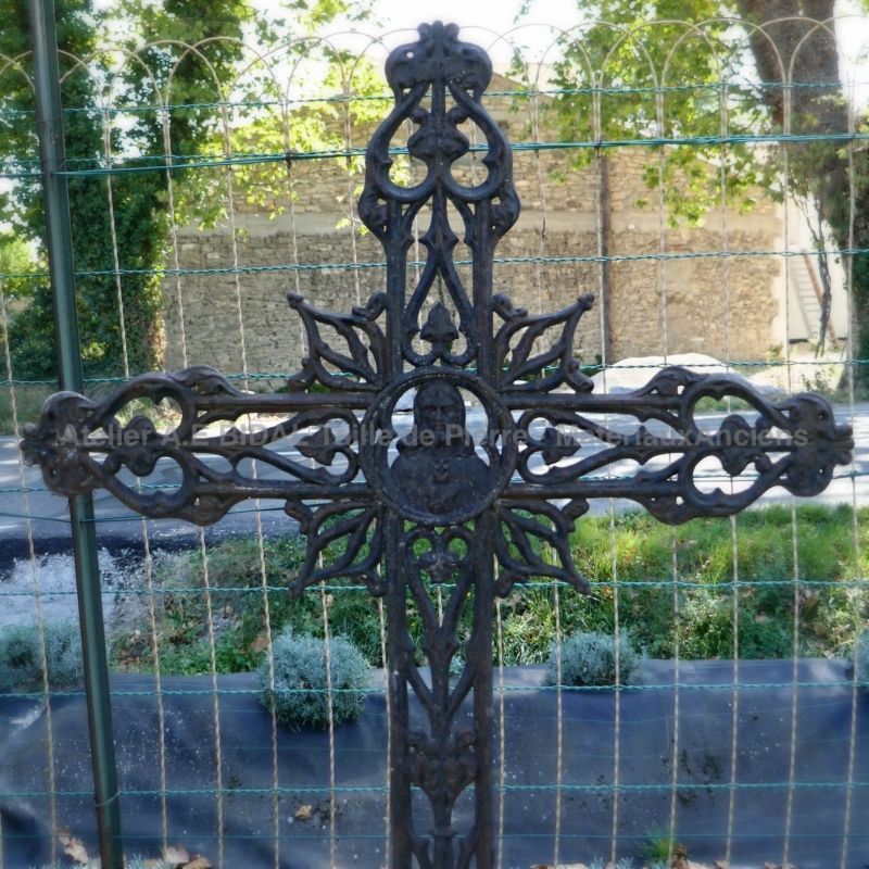 Antique wrought iron cross on stone base ** SOLD
