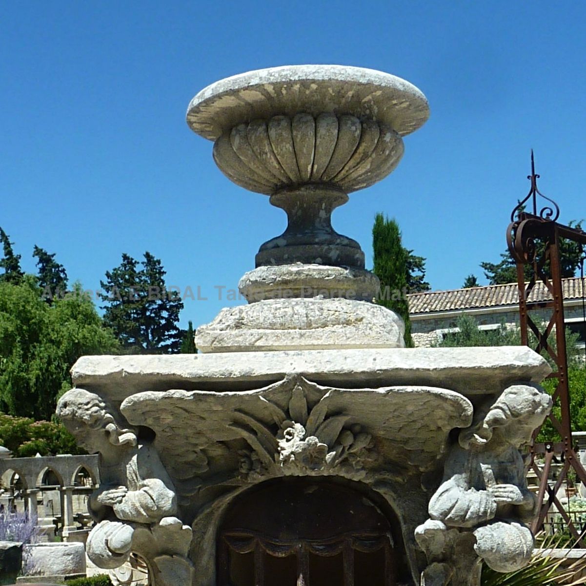 Old Medici vase and religious elements.