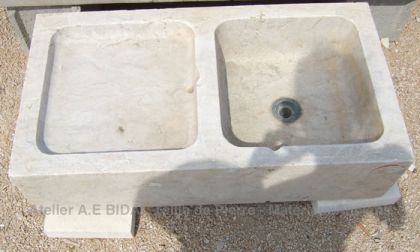 Évier En Marbre Blanc Biscottini - Bassin 58x39x13 Cm (Neuf)