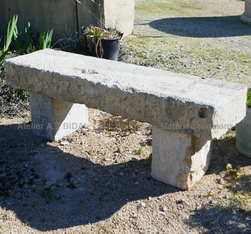 Old Stone Bench ǀ Antique Garden Bench in Stone ǀ Alain BIDAL Antique Materials