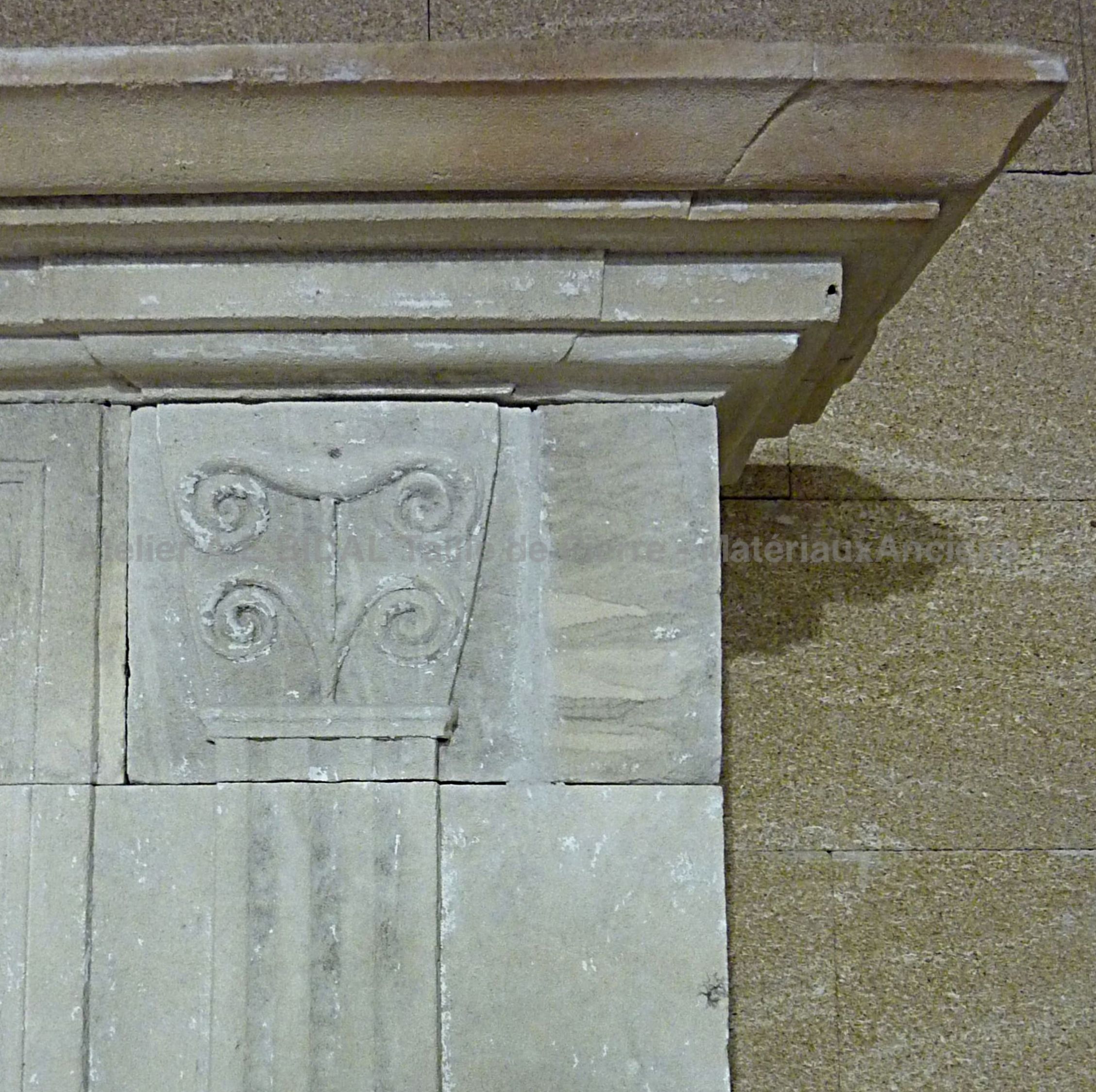 Detail of the sculptures on our Louis 16 fireplace in stone * On sale only at Alain Bidal, Provence.