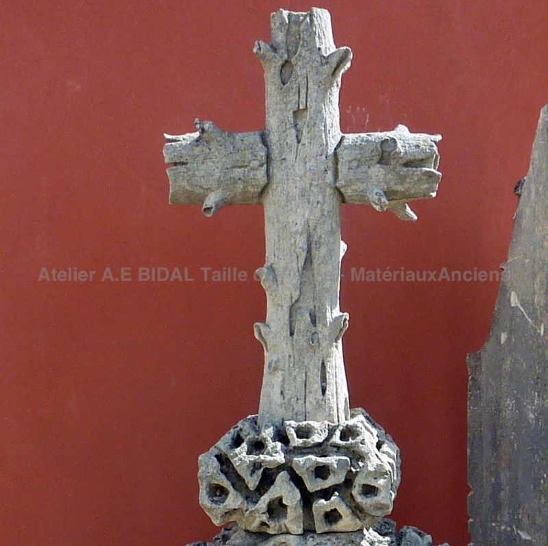 Stone cross - an old cross of the Christian cross, carved to imitate wood.