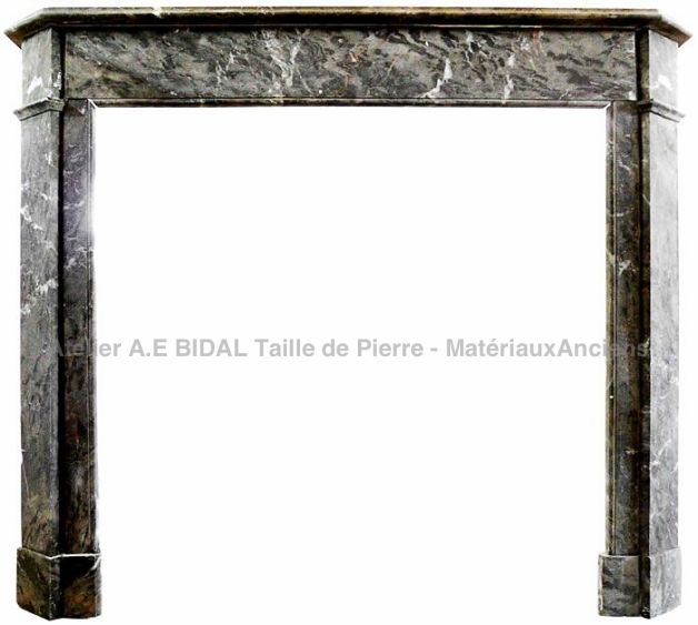 Cheminée marbre gris de type épurée - cheminée ancienne en marbre Louis 16.