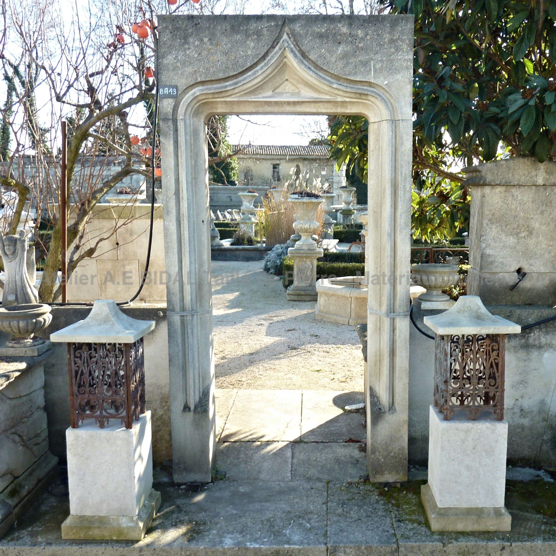 Lamp made of stone and wrought iron - two identical lamps.