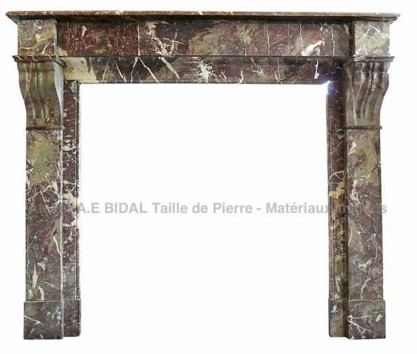 Belle cheminée marbre brèche d'allure classique et luxueuse - cheminée 19 ème.