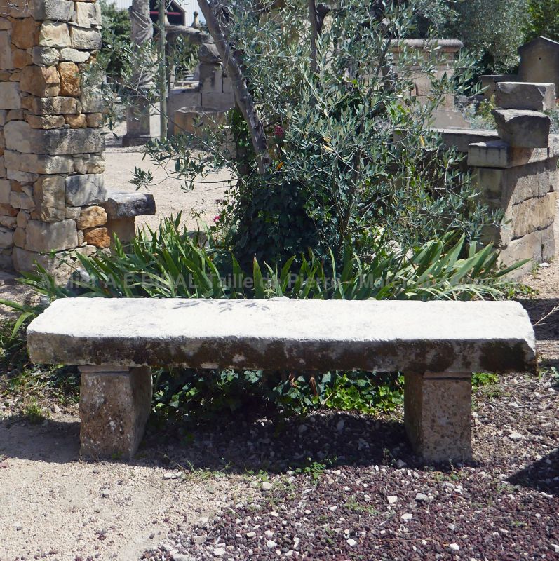 Long stone bench : garden bench in old stones for sale in Provence at Alain BIDAL