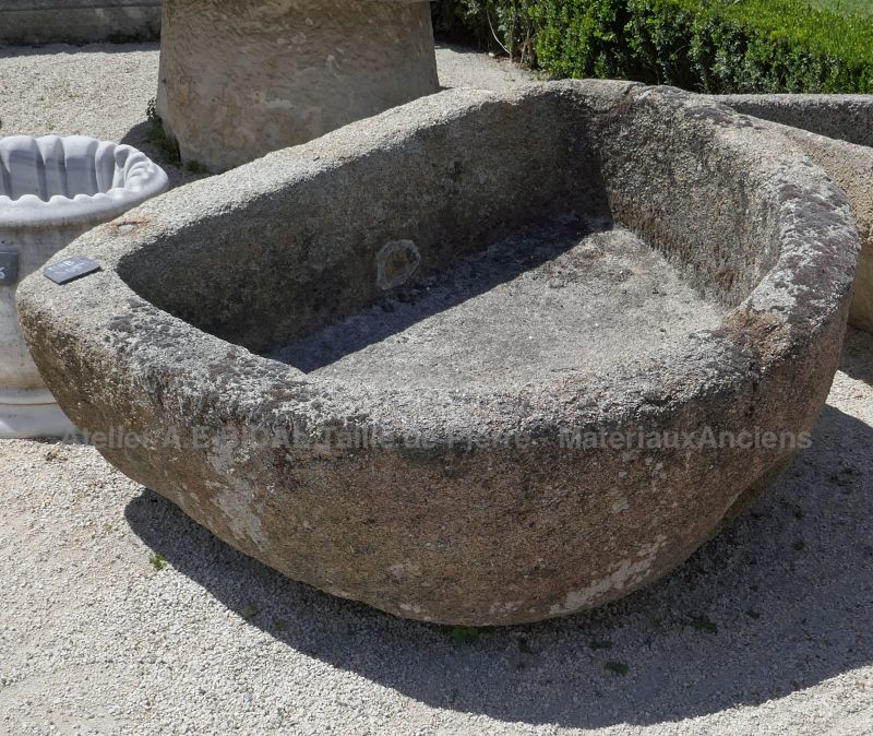 Large antique granite trough - Massive stone trough as outdoor ornament.