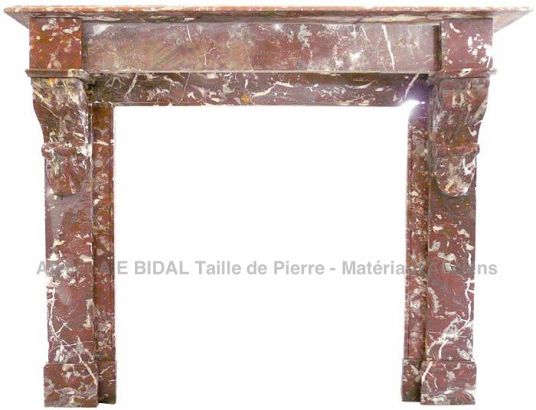 Cheminée marbre rouge avec veinures blanches - cheminée ancienne en marbre.