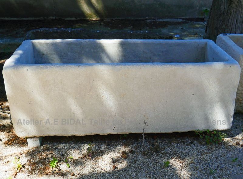 Antique and very rustic stone trough with drain hole - Provence style stone trough.