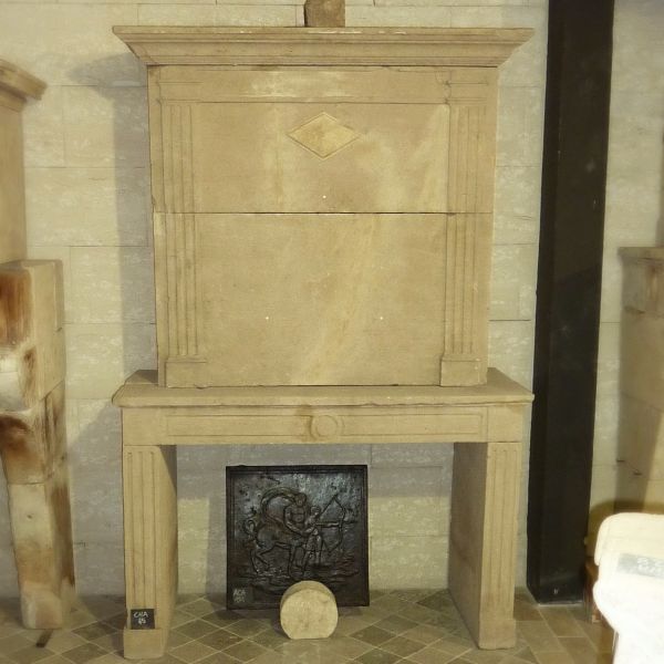 Fireplace Louis 16 - antique stone fireplace with overmantle.