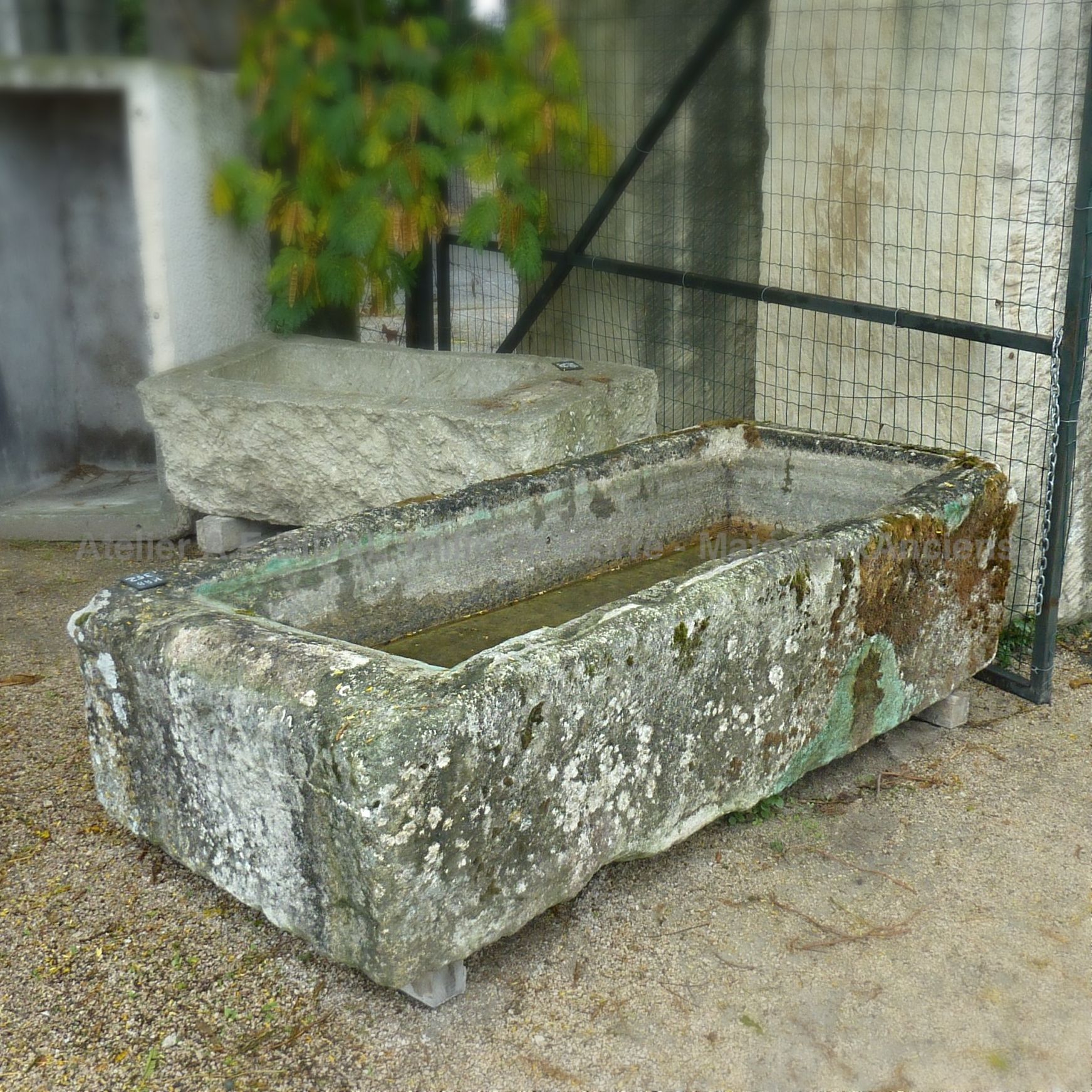 Antique rectangular monolithic stone trough with patina ** SOLD