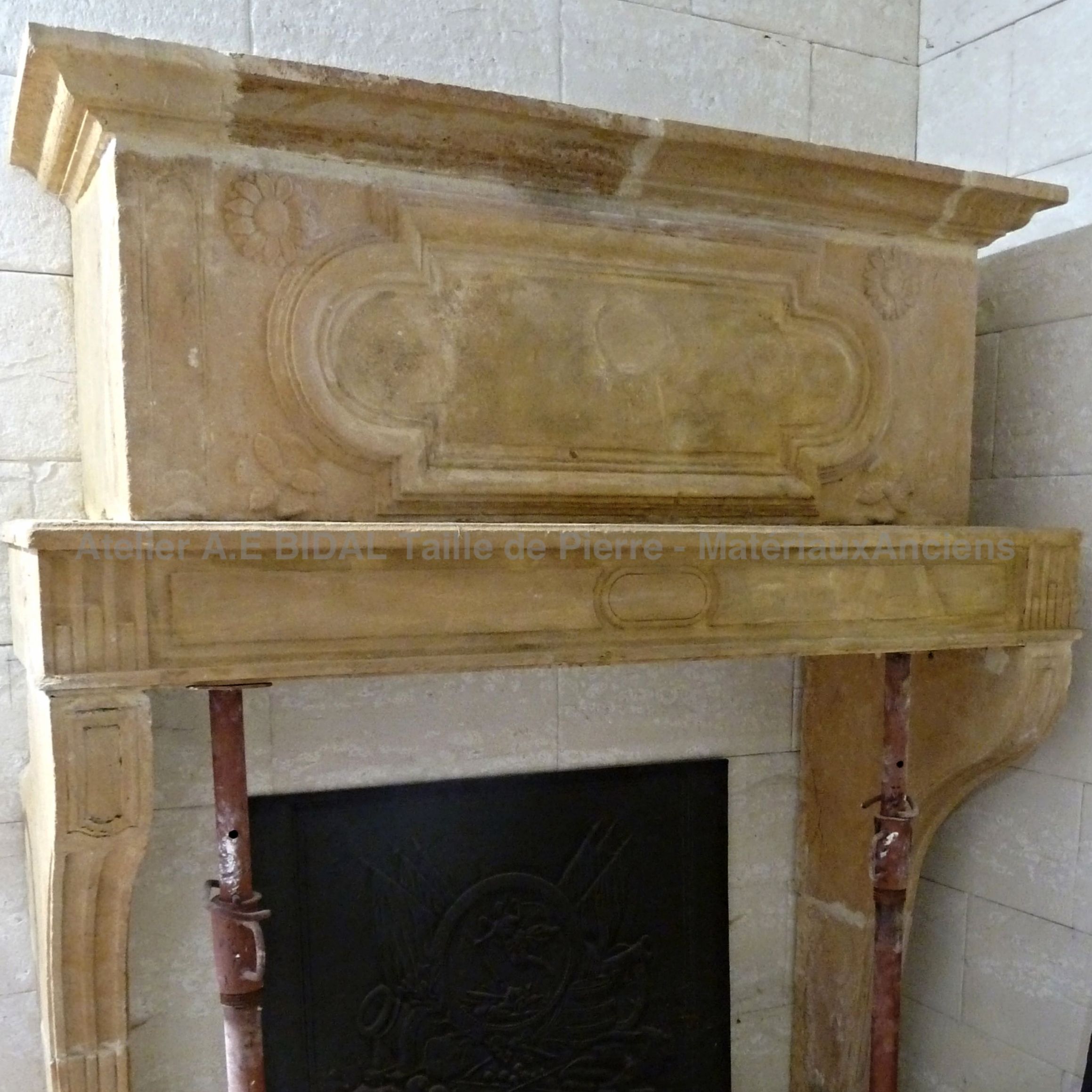 Fireplace with overmantle - fireplace made of Jaumont natural stone.