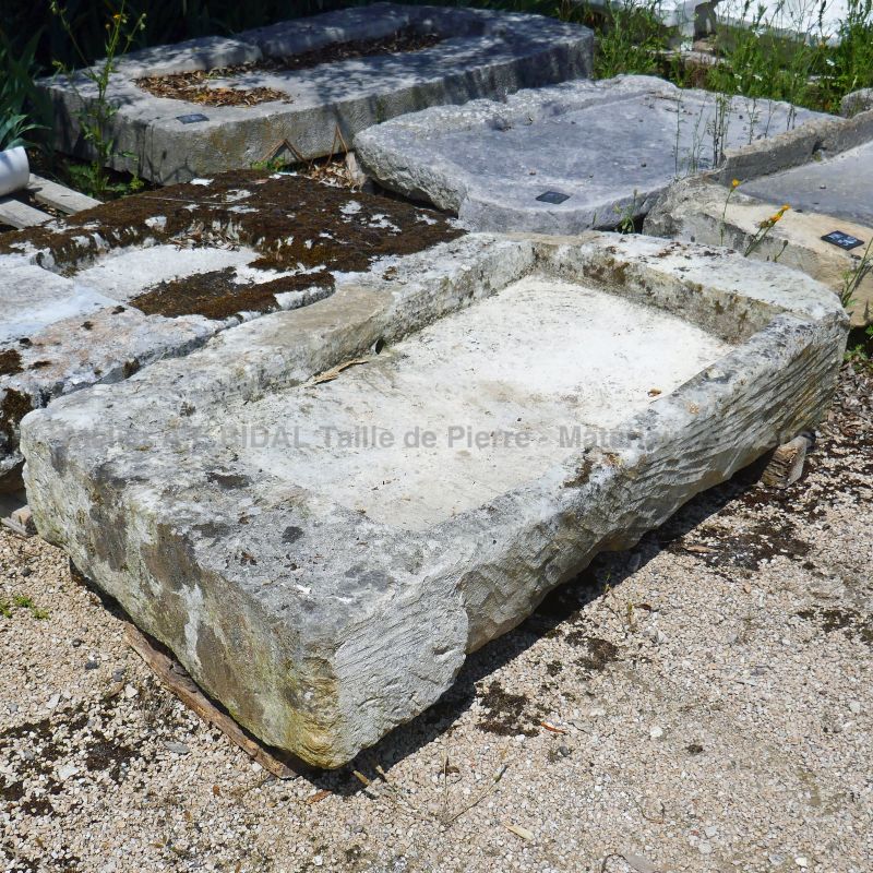Massive water stone in stone : a Provencal stone sink by Alain Bidal Antique Materials in Provence