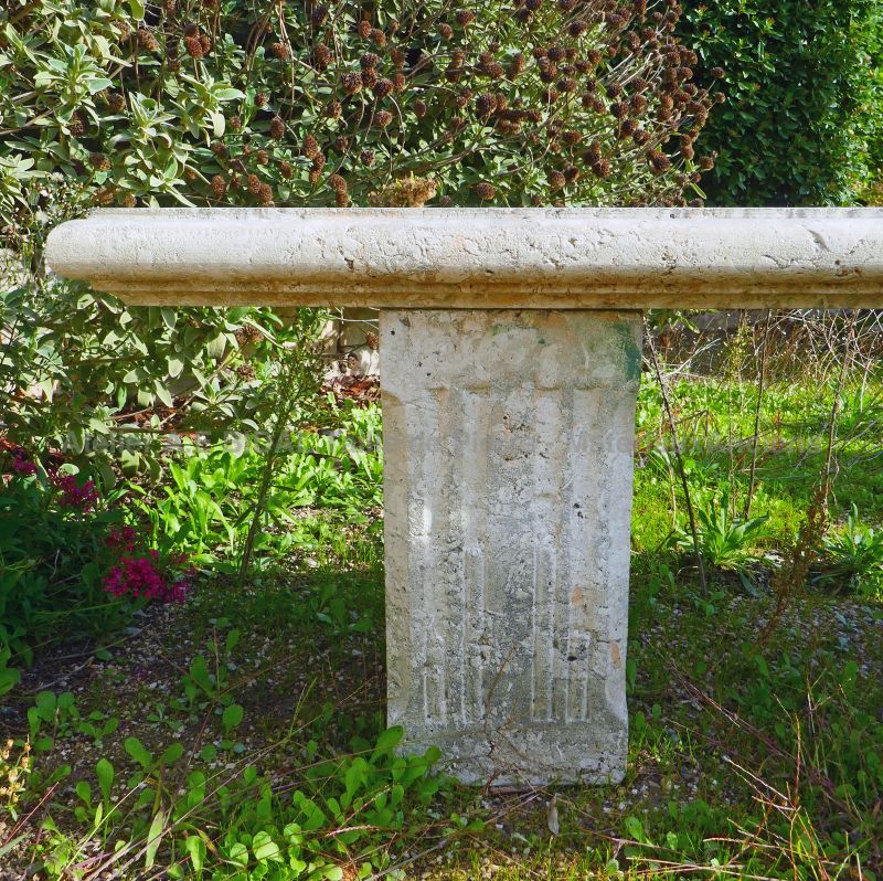 Outdoor bench in natural stone : a long stone bench for the garden by Atelier Alain BIDAL (Provence)