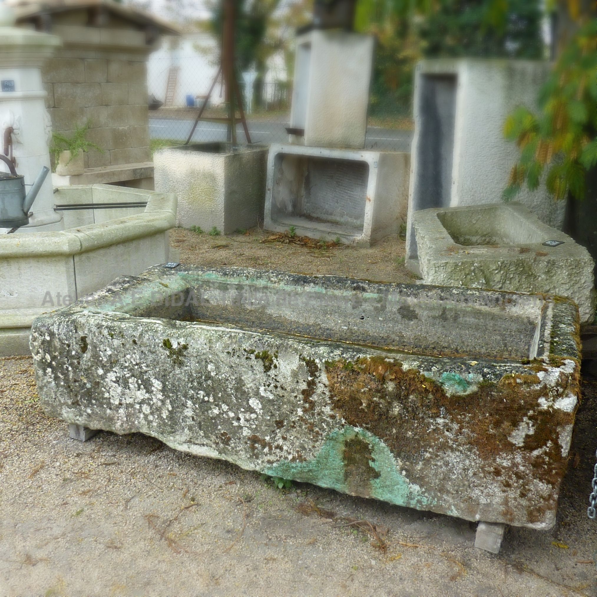 Antique rectangular monolithic stone trough with patina ** SOLD