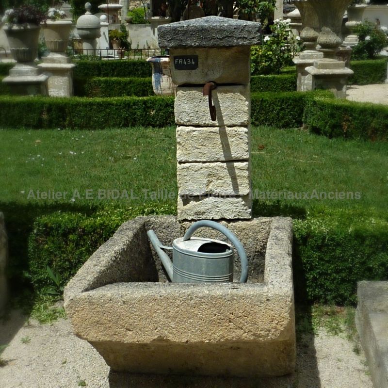 Outdoor fontain with stone trough | Wall fountain for rustic garden