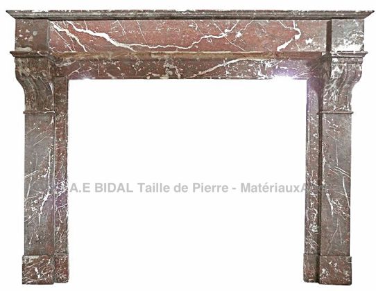 Cheminée marbre rose à modillons - cheminée ancienne en marbre Napoléon III.