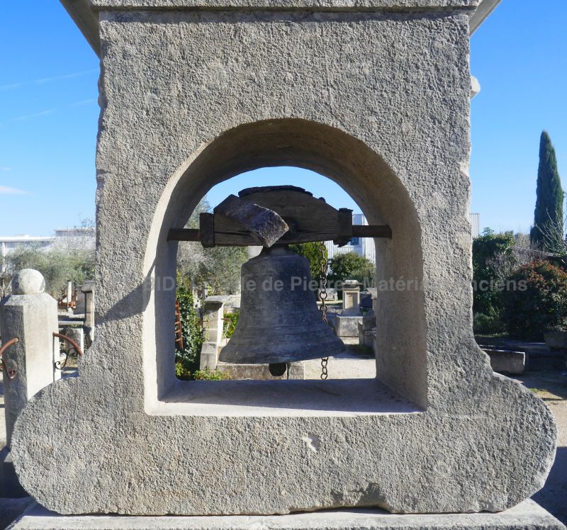 Ancient bell and its bell tower in weathered old stones : Atelier Alain BIDAL (Provence)