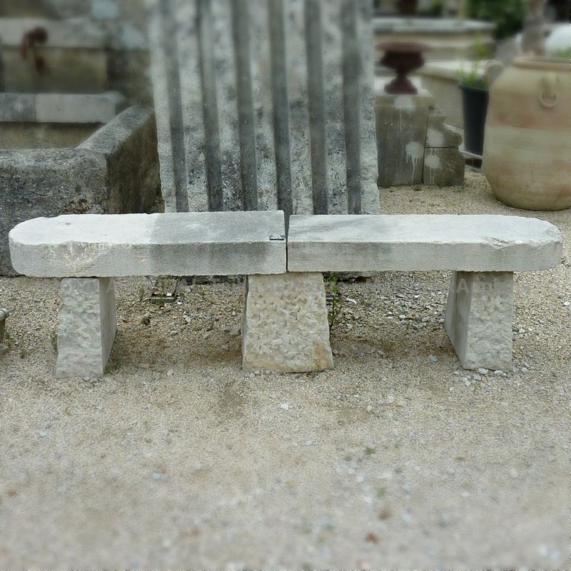 Banc en pierre ancien de 2m10 de longueur - mobilier de jardin ancien - Atelier Alain BIDAL (Provence)