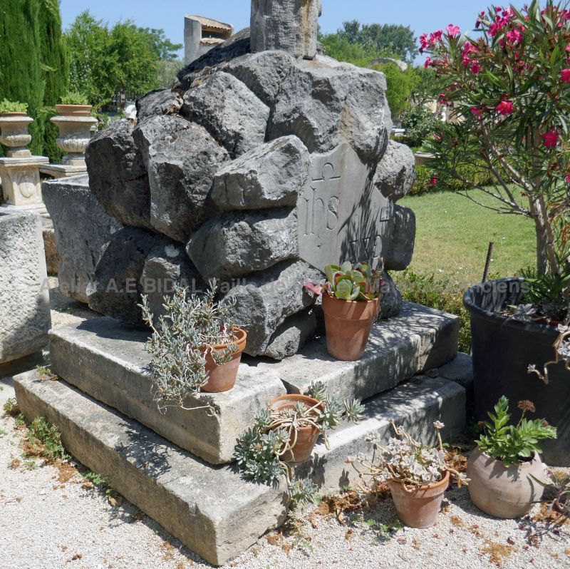 Two pedestals supporting our stone cross over 3 meters high.