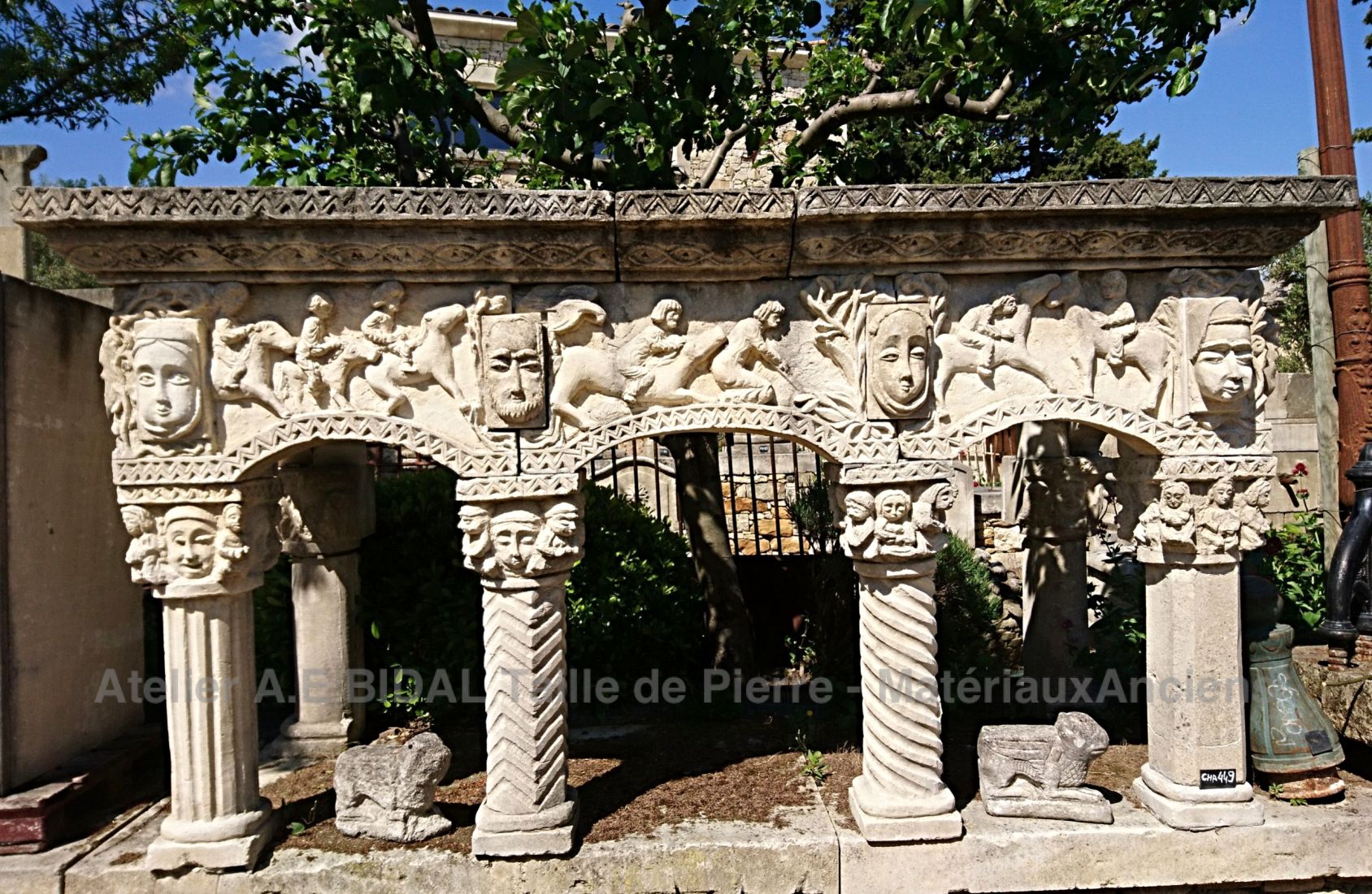 Beautiful old stone fireplace - a white stone fireplace with an unusual style.