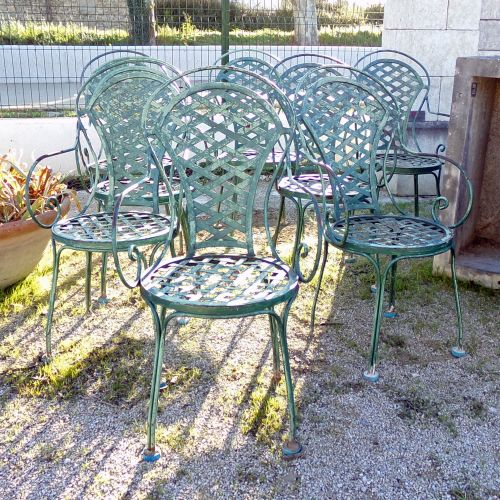 Mobilier de jardin ancien en fer forgé : lot de 8 fauteuils vintage - Atelier Alain BIDAL (Provence)