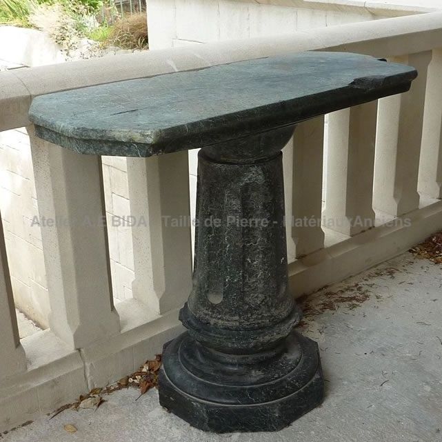 Beautiful old rectangular table or pedestal table made of green marble.